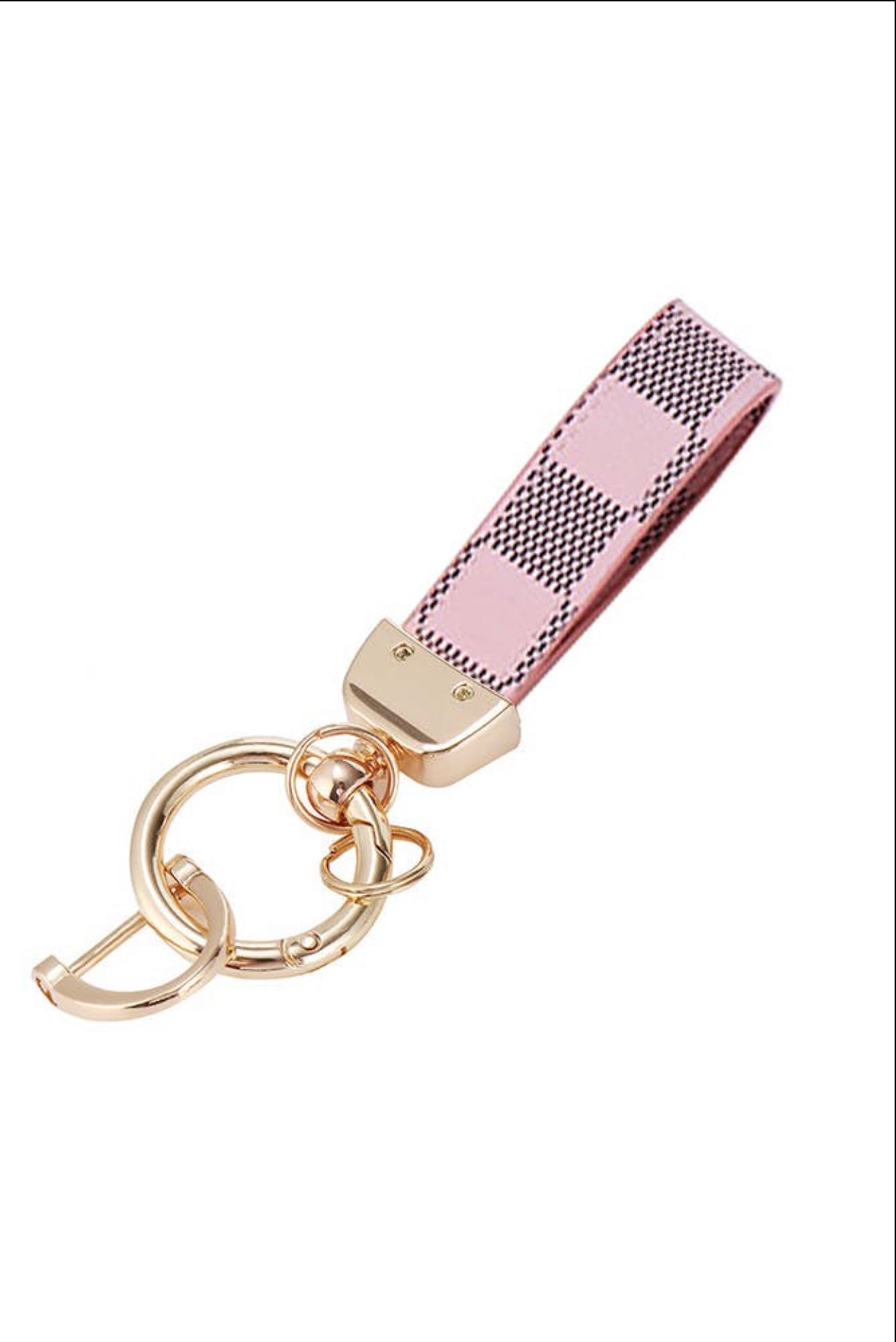 Luxury Checkered Keychain with Gold Hardware