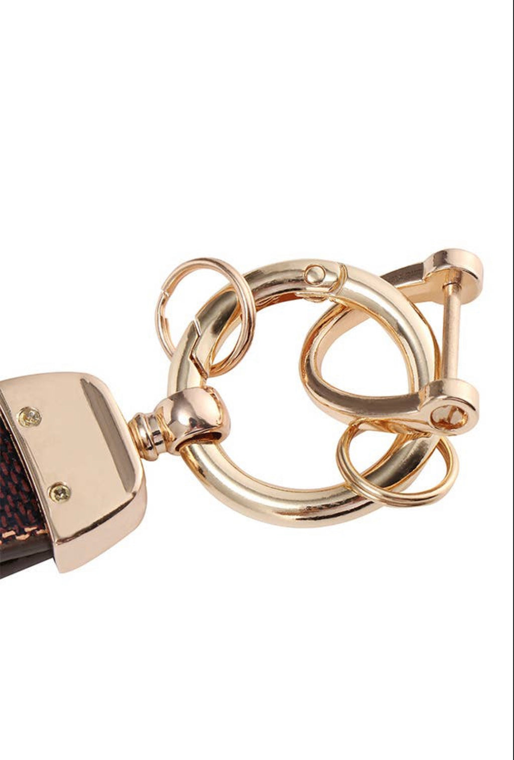 Luxury Checkered Keychain with Gold Hardware