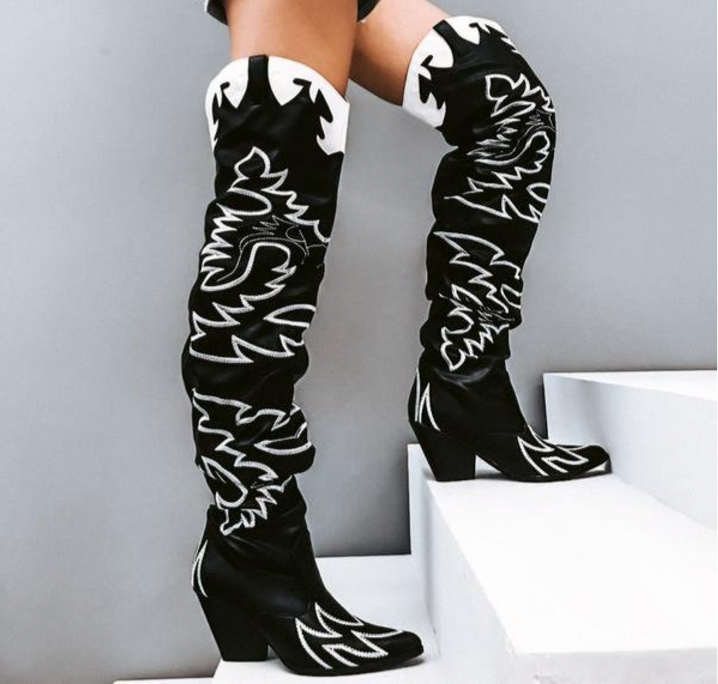 Cape Robbin Kelsey-21 Cowboy Boots Women, Over The Knee Western Cowgirl Boots with Chunky Block Heels