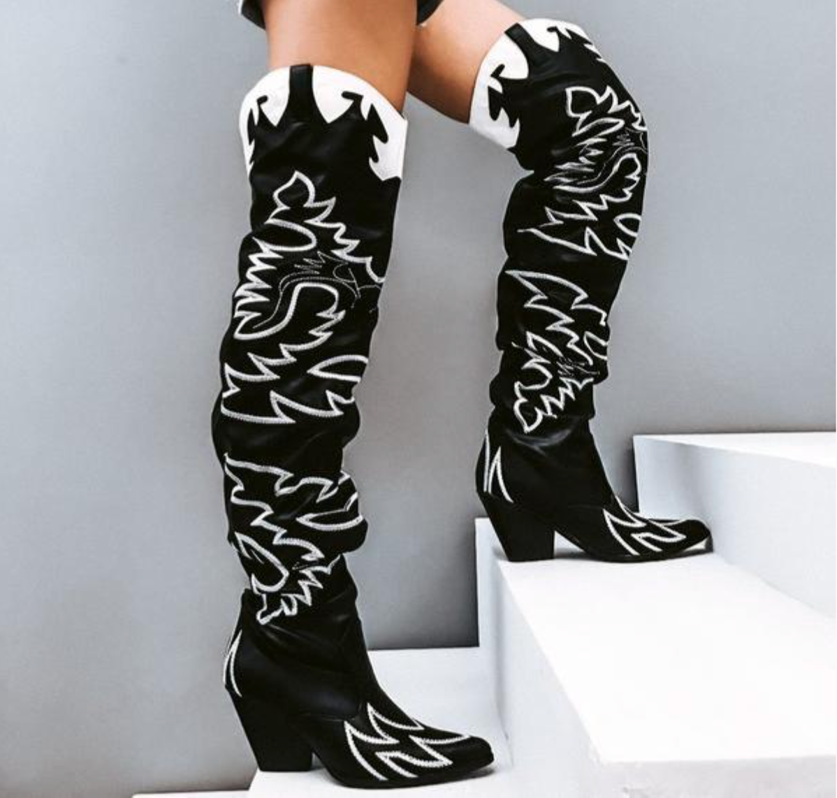Cape Robbin Kelsey-21 Cowboy Boots Women, Over The Knee Western Cowgirl Boots with Chunky Block Heels