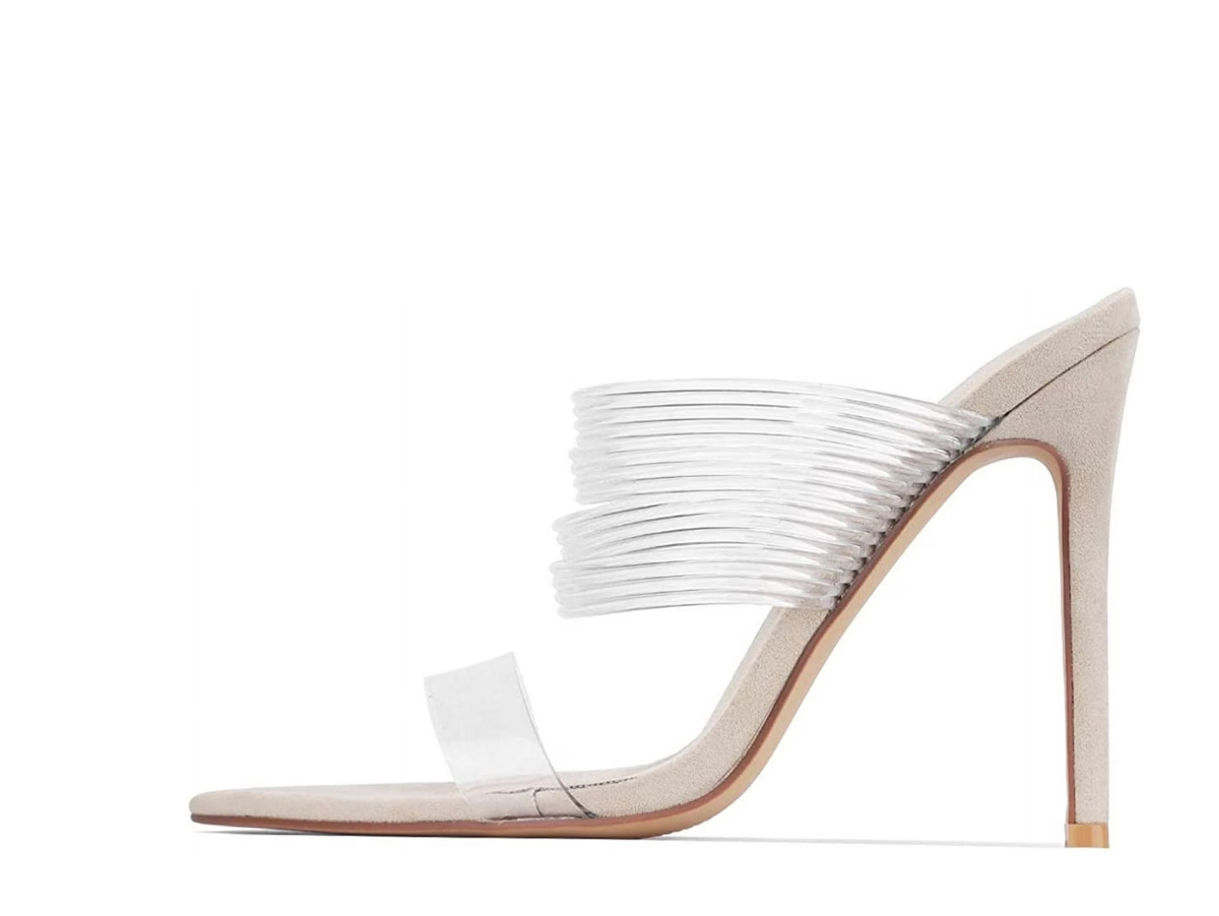 Cape Robbin Hess Pointed Open Toe Nude Clear High Heel Mule Pump Dress Sandals
